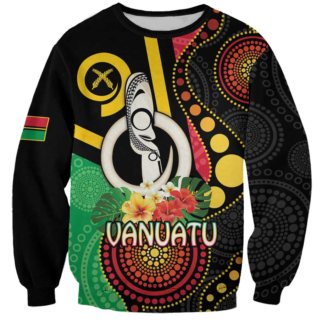 Tamtam Drum Vanuatu Sweatshirt Boar Tusk Aboriginal Flag Style LT14 Unisex Black - Polynesian Pride