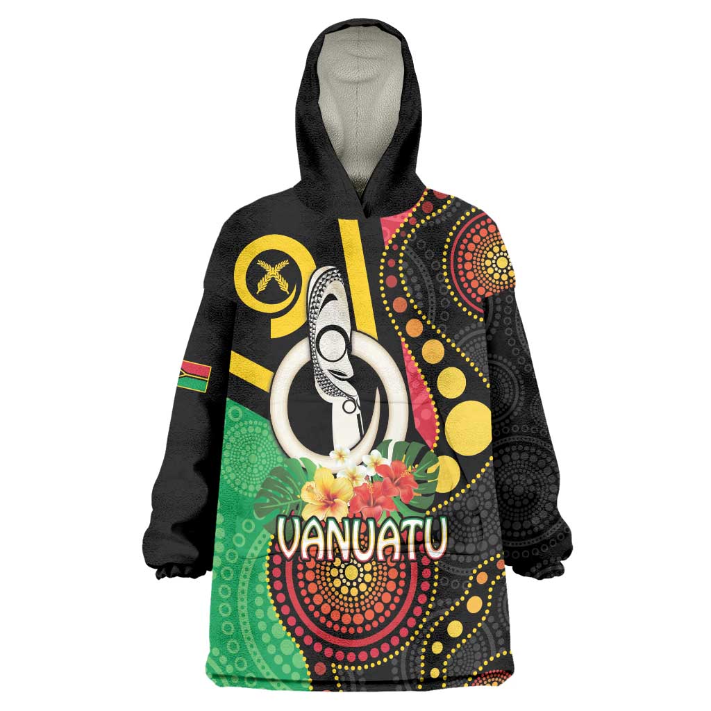 Tamtam Drum Vanuatu Wearable Blanket Hoodie Boar Tusk Aboriginal Flag Style