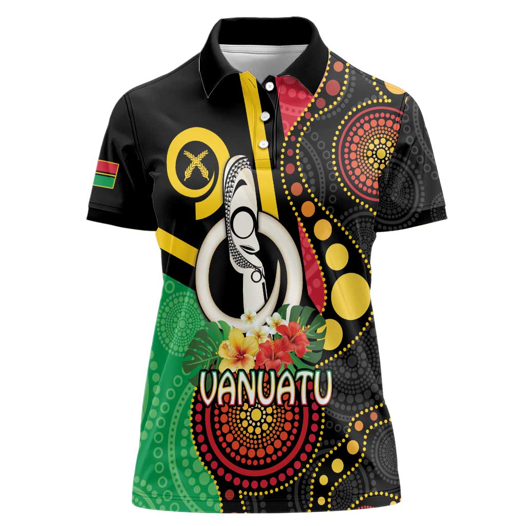 Tamtam Drum Vanuatu Women Polo Shirt Boar Tusk Aboriginal Flag Style