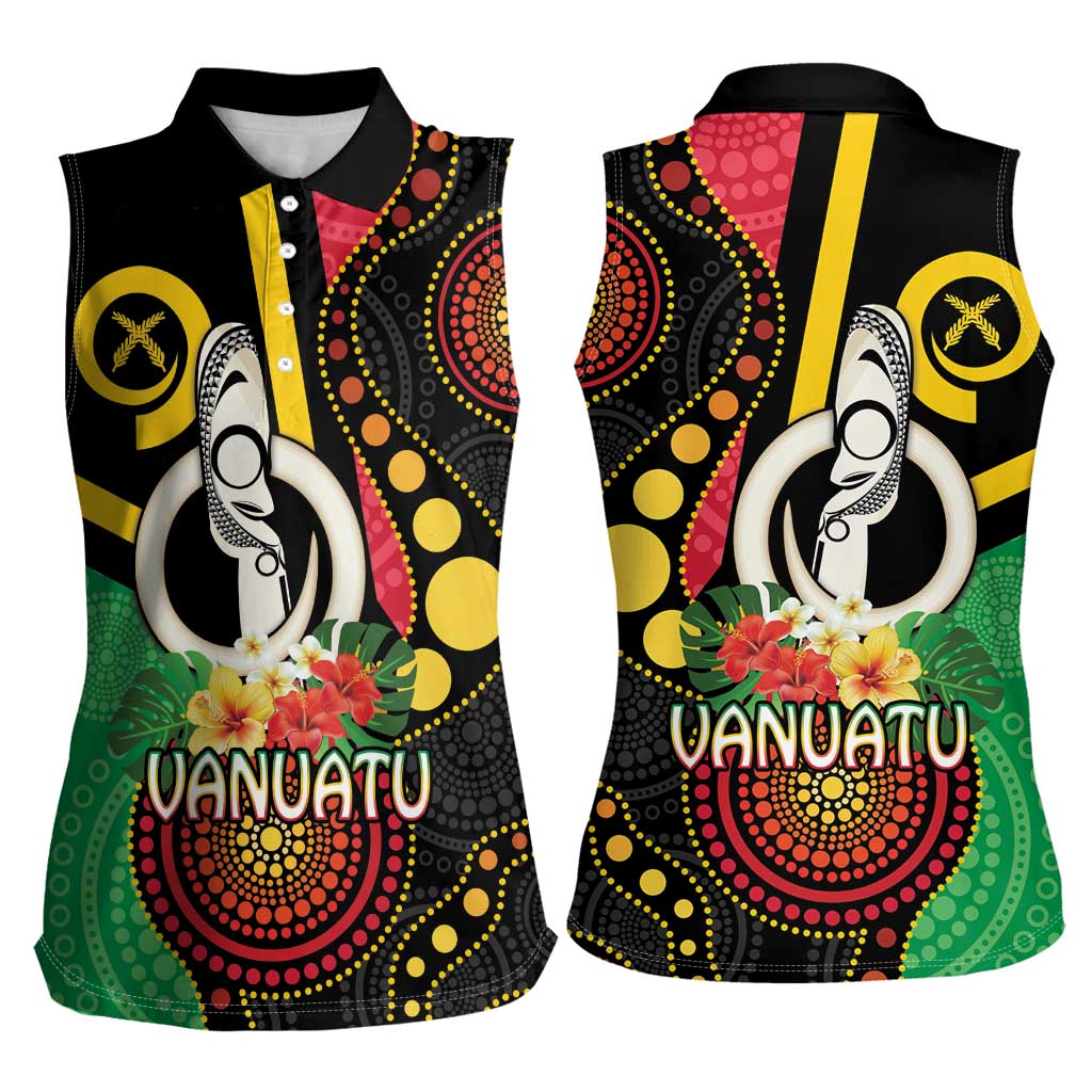 Tamtam Drum Vanuatu Women Sleeveless Polo Shirt Boar Tusk Aboriginal Flag Style