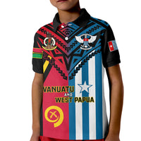 Vanuatu And West Papua Kid Polo Shirt Coat Of Arms Mix Flag Style LT14 Kid Black - Polynesian Pride
