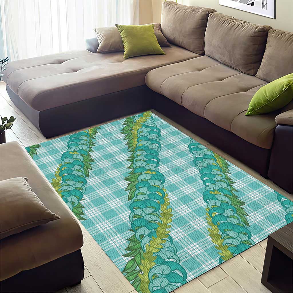 Hawaii Jade Vine Lei Area Rug Aloha Palaka Motif - Turquoise - Polynesian Pride