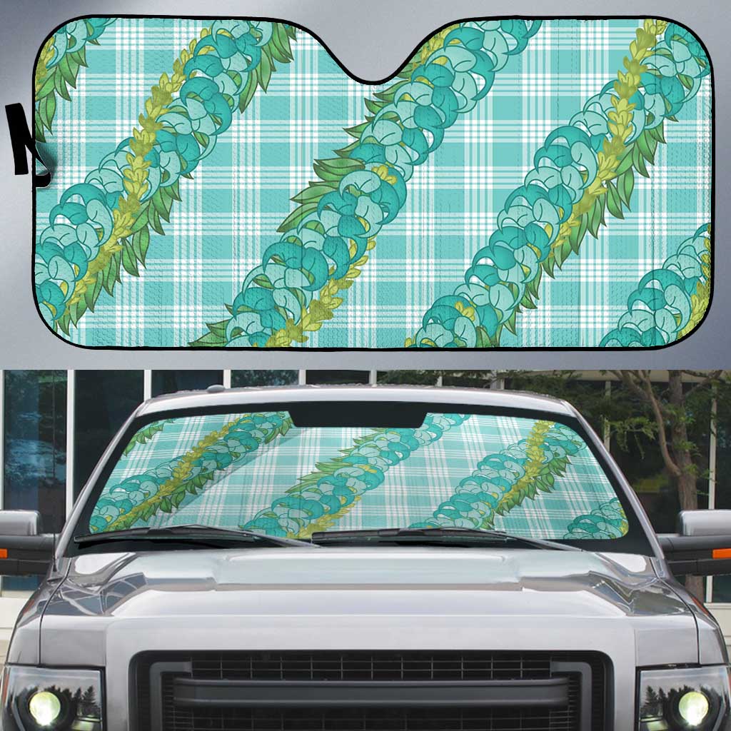 Hawaii Jade Vine Lei Auto Sun Shade Aloha Palaka Motif - Turquoise LT14 Turquoise - Polynesian Pride