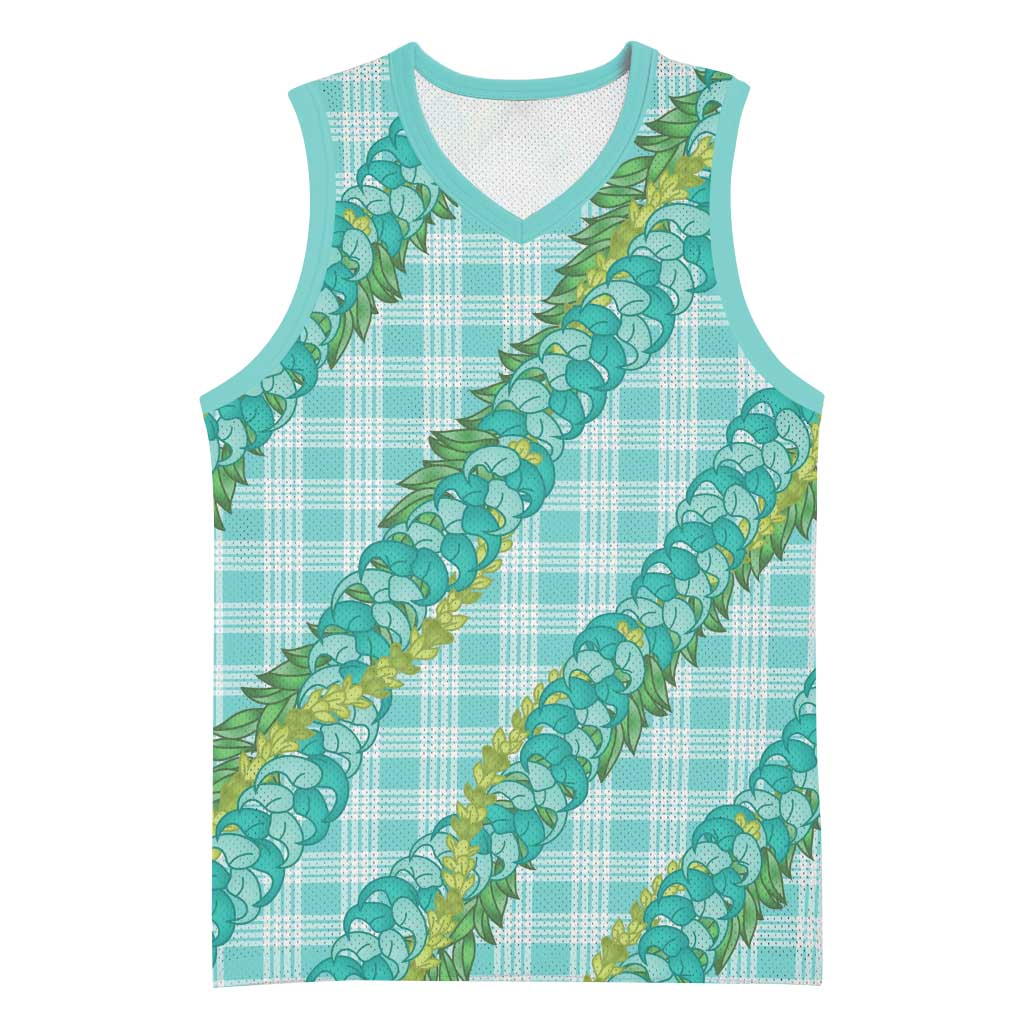 Hawaii Jade Vine Lei Basketball Jersey Aloha Palaka Motif - Turquoise - Polynesian Pride