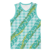 Hawaii Jade Vine Lei Basketball Jersey Aloha Palaka Motif - Turquoise LT14 Unisex Turquoise - Polynesian Pride