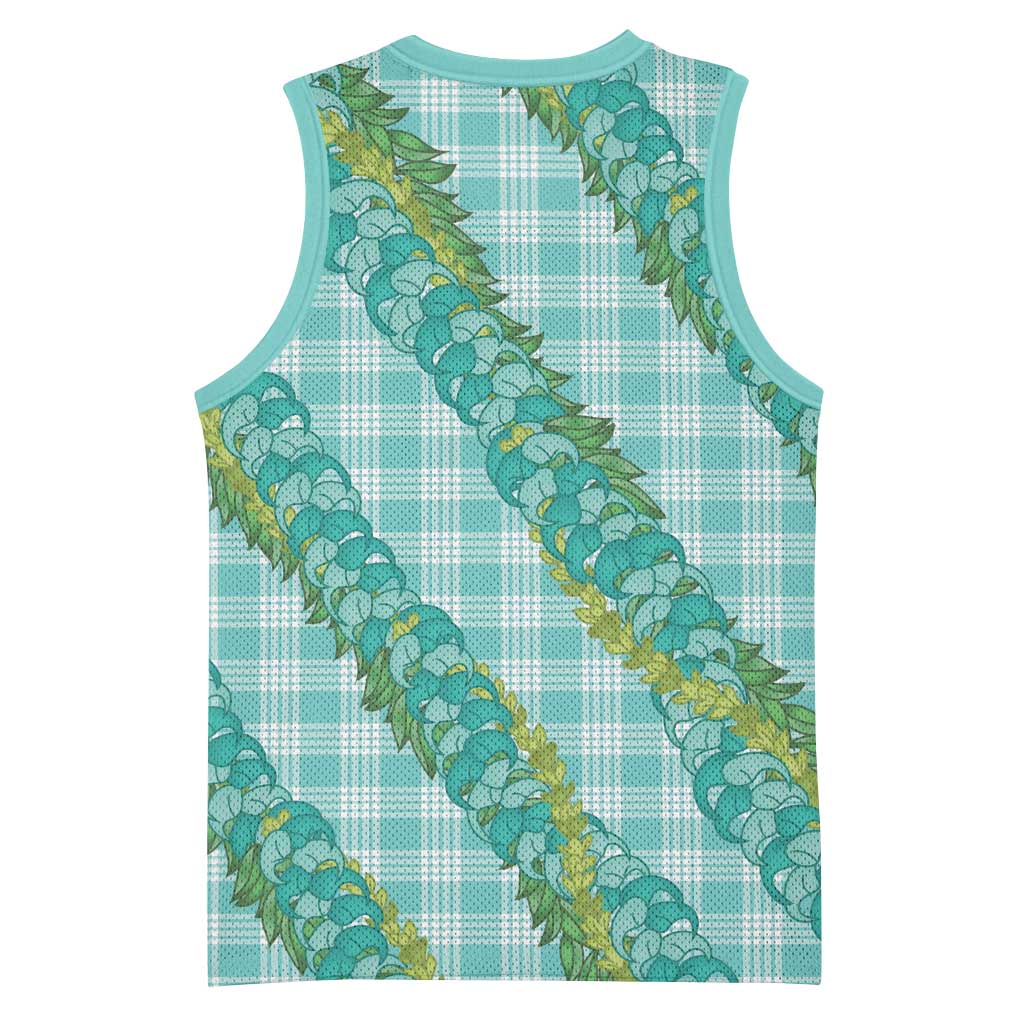 Hawaii Jade Vine Lei Basketball Jersey Aloha Palaka Motif - Turquoise LT14 - Polynesian Pride