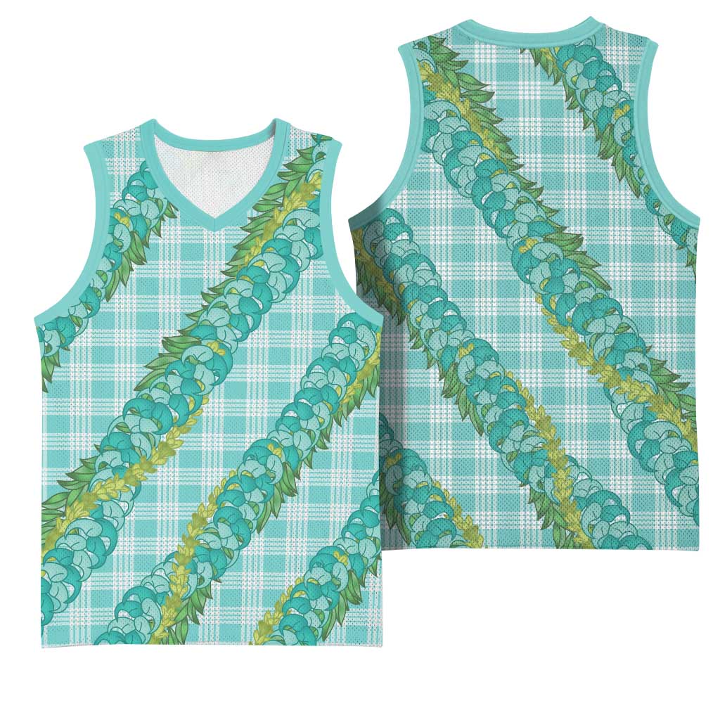 Hawaii Jade Vine Lei Basketball Jersey Aloha Palaka Motif - Turquoise LT14 - Polynesian Pride