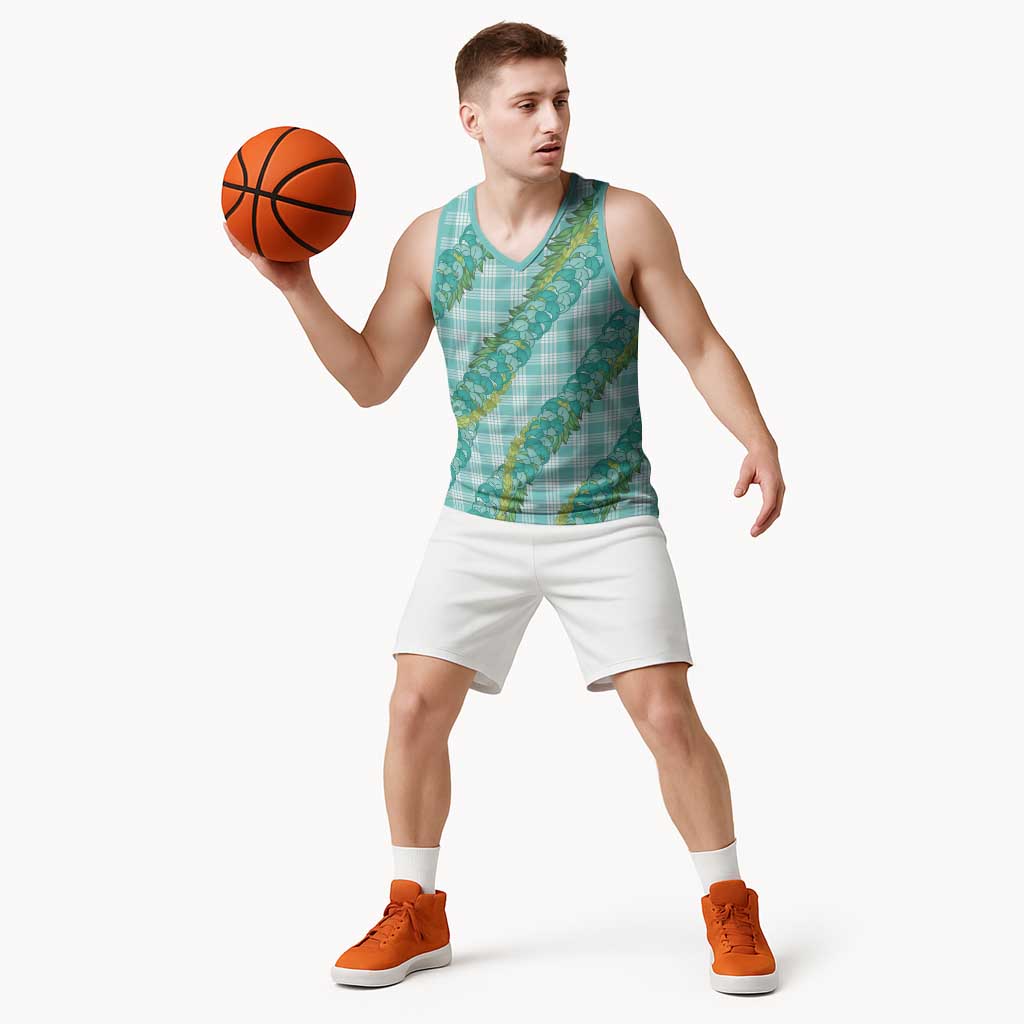 Hawaii Jade Vine Lei Basketball Jersey Aloha Palaka Motif - Turquoise LT14 - Polynesian Pride