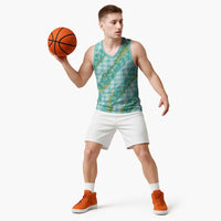 Hawaii Jade Vine Lei Basketball Jersey Aloha Palaka Motif - Turquoise LT14 - Polynesian Pride