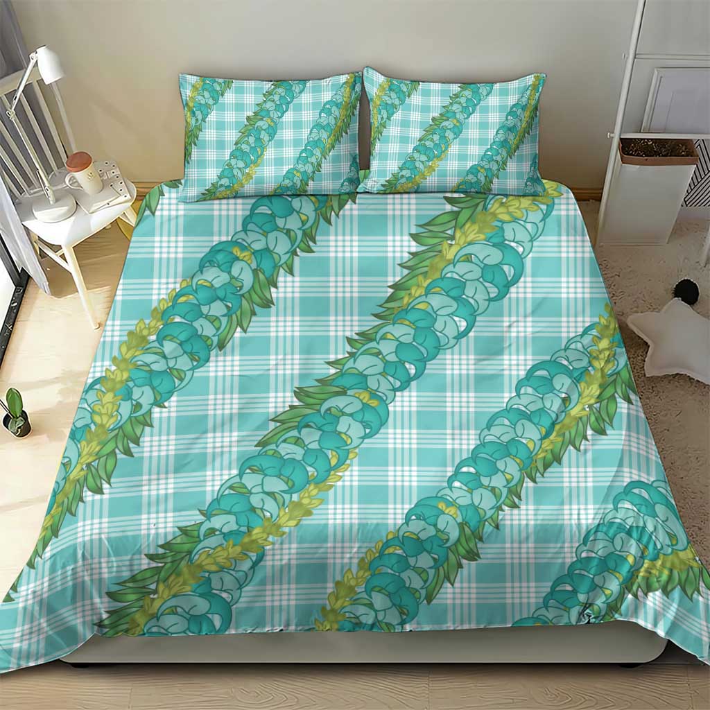 Hawaii Jade Vine Lei Bedding Set Aloha Palaka Motif - Turquoise - Polynesian Pride