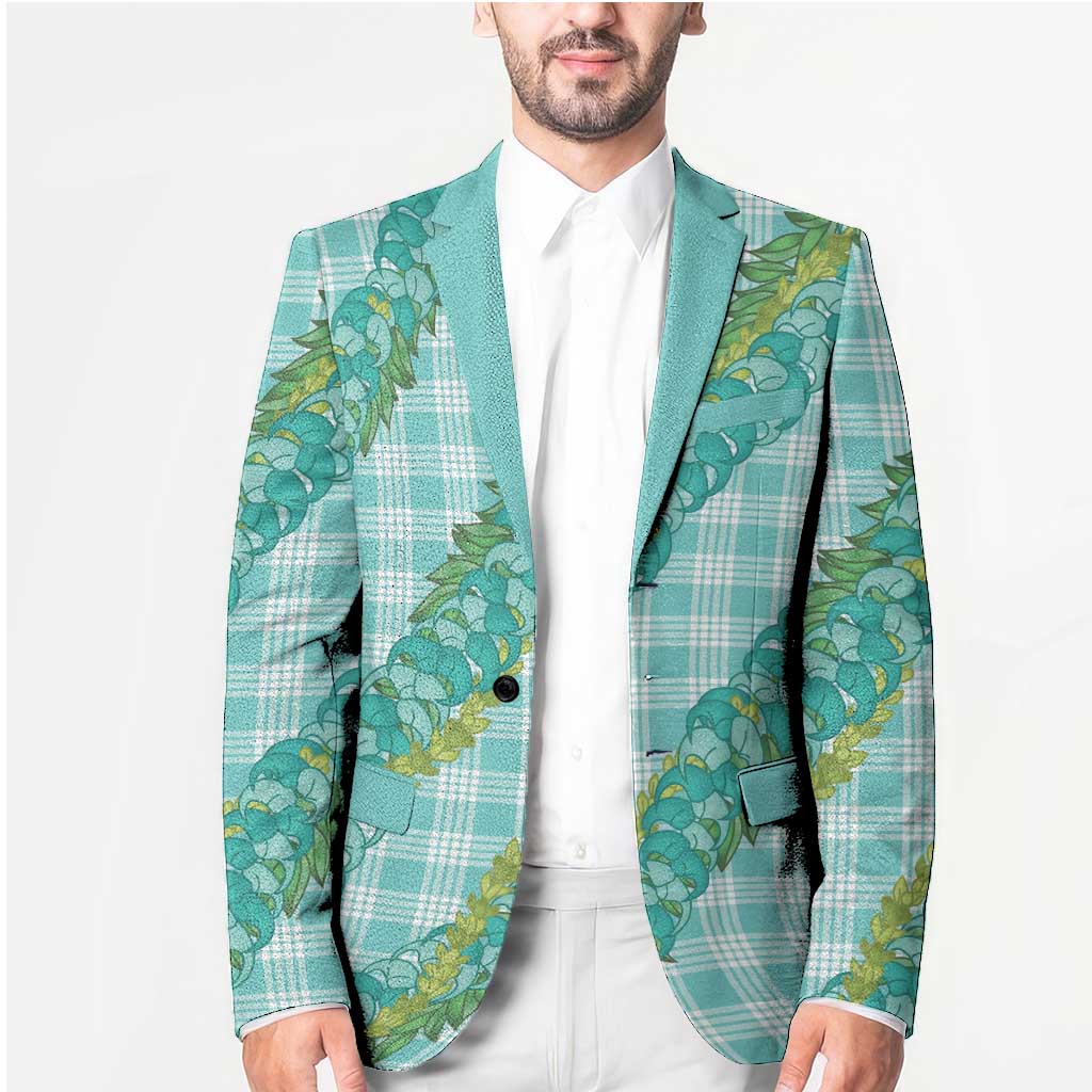 Hawaii Jade Vine Lei Blazer Aloha Palaka Motif - Turquoise - Polynesian Pride