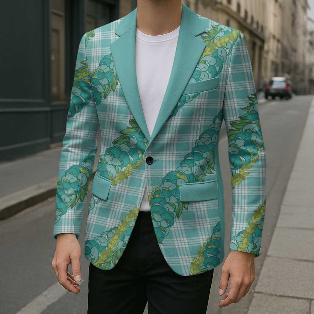 Hawaii Jade Vine Lei Blazer Aloha Palaka Motif - Turquoise - Polynesian Pride