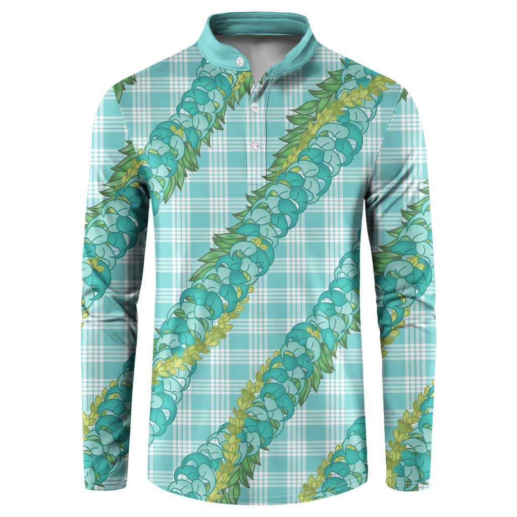 Hawaii Jade Vine Lei Button Sweatshirt Aloha Palaka Motif - Turquoise - Polynesian Pride