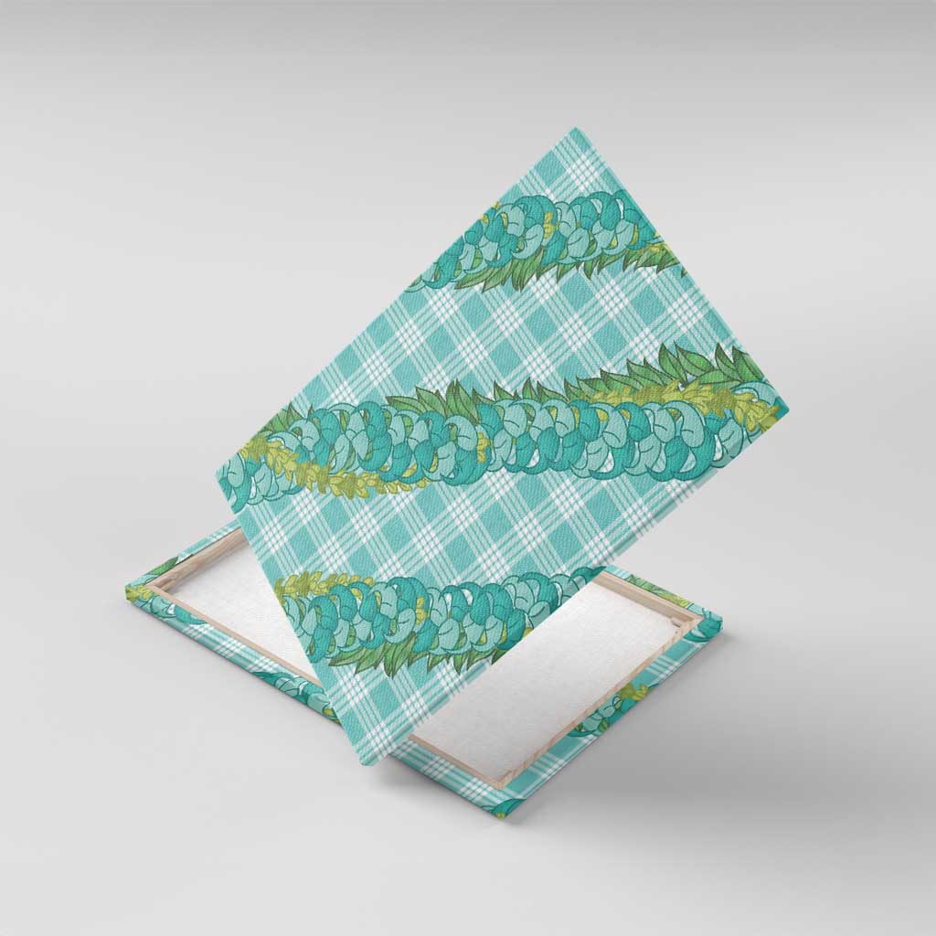 Hawaii Jade Vine Lei Canvas Wall Art Aloha Palaka Motif - Turquoise LT14 With Frame Turquoise - Polynesian Pride