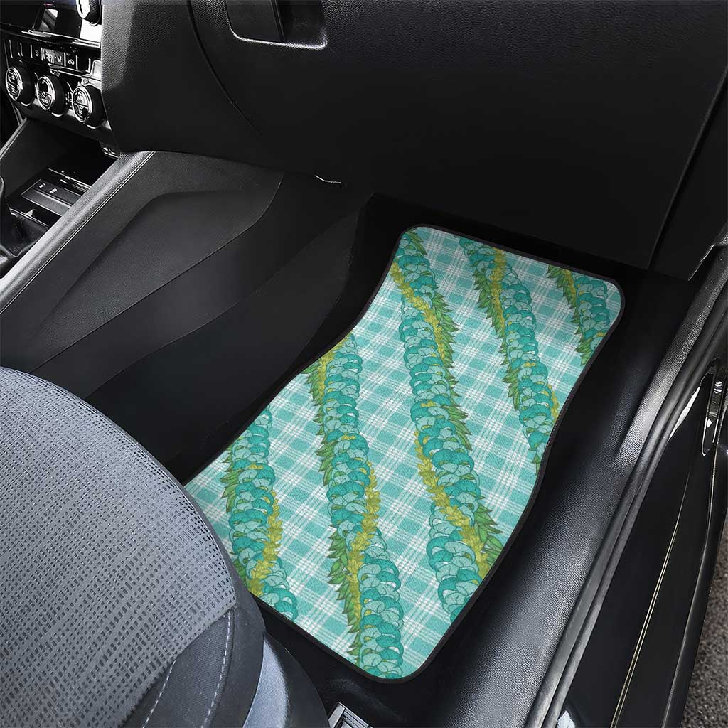 Hawaii Jade Vine Lei Car Mats Aloha Palaka Motif - Turquoise - Polynesian Pride