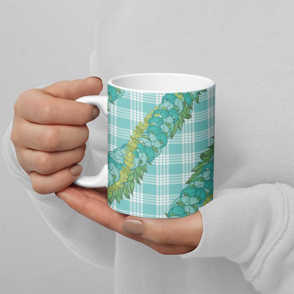 Hawaii Jade Vine Lei Ceramic Mug Aloha Palaka Motif - Turquoise - Polynesian Pride