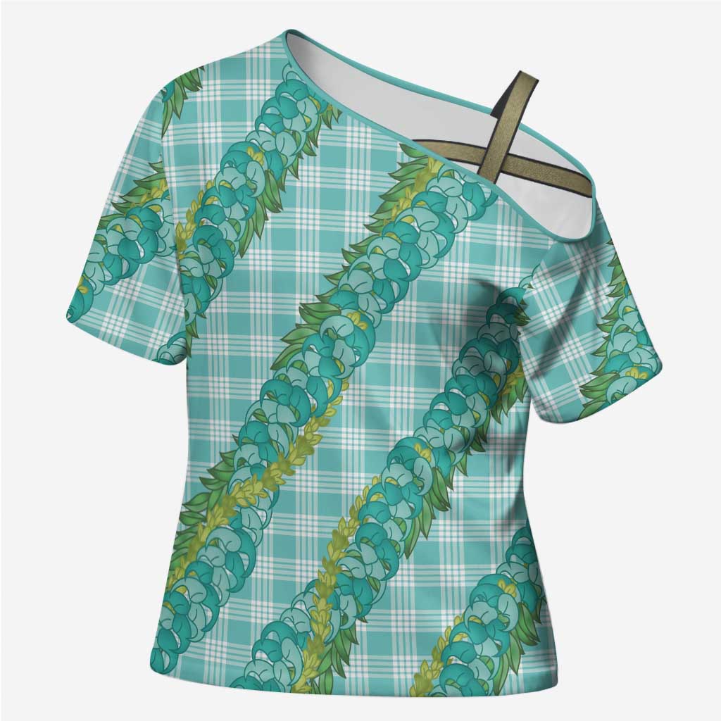 Hawaii Jade Vine Lei Cross Shoulder Shirt Aloha Palaka Motif - Turquoise LT14 Female Turquoise - Polynesian Pride