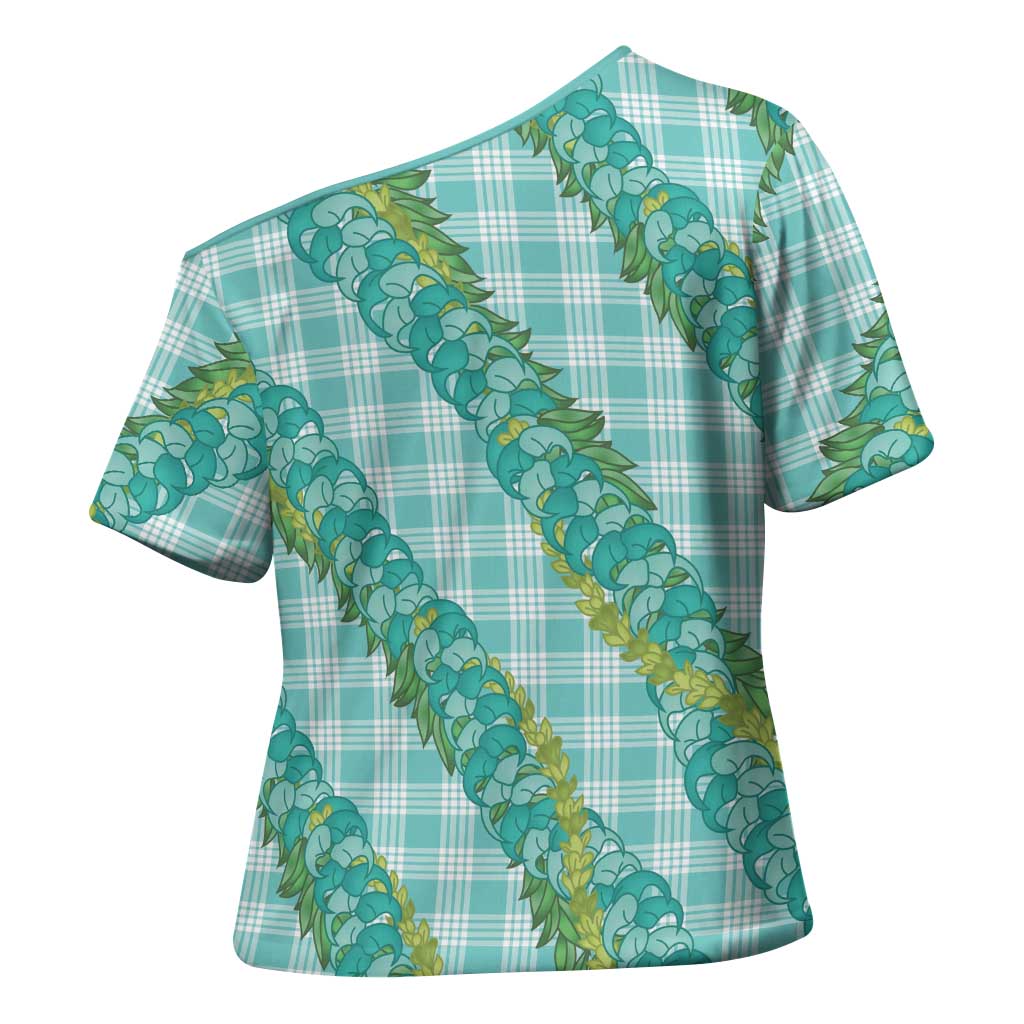 Hawaii Jade Vine Lei Cross Shoulder Shirt Aloha Palaka Motif - Turquoise LT14 - Polynesian Pride