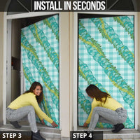 Hawaii Jade Vine Lei Door Cover Aloha Palaka Motif - Turquoise - Polynesian Pride