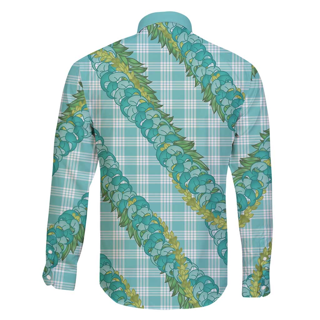 Hawaii Jade Vine Lei Family Matching Long Sleeve Bodycon Dress and Hawaiian Shirt Aloha Palaka Motif - Turquoise - Polynesian Pride
