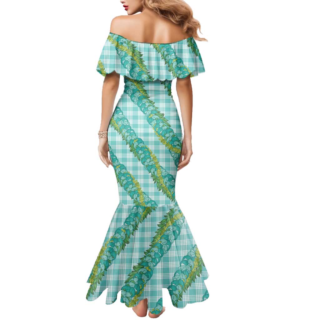 Hawaii Jade Vine Lei Family Matching Mermaid Dress and Hawaiian Shirt Aloha Palaka Motif - Turquoise - Polynesian Pride