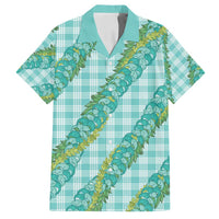 Hawaii Jade Vine Lei Family Matching Off Shoulder Maxi Dress and Hawaiian Shirt Aloha Palaka Motif - Turquoise - Polynesian Pride