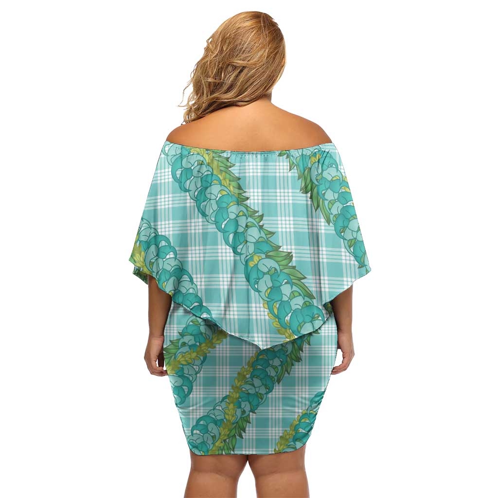 Hawaii Jade Vine Lei Family Matching Off Shoulder Short Dress and Hawaiian Shirt Aloha Palaka Motif - Turquoise - Polynesian Pride