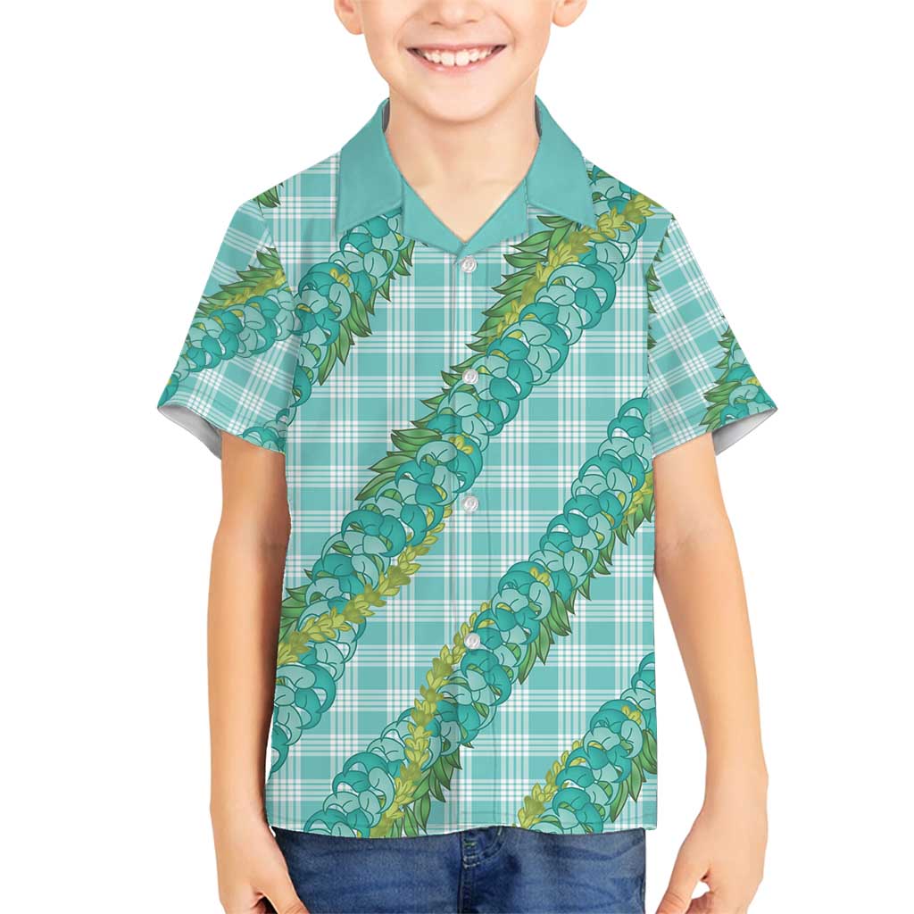 Hawaii Jade Vine Lei Family Matching Tank Maxi Dress and Hawaiian Shirt Aloha Palaka Motif - Turquoise - Polynesian Pride