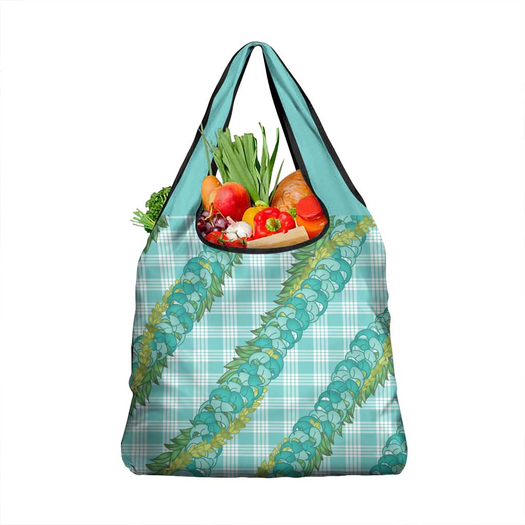 Hawaii Jade Vine Lei Grocery Bag Aloha Palaka Motif - Turquoise - Polynesian Pride