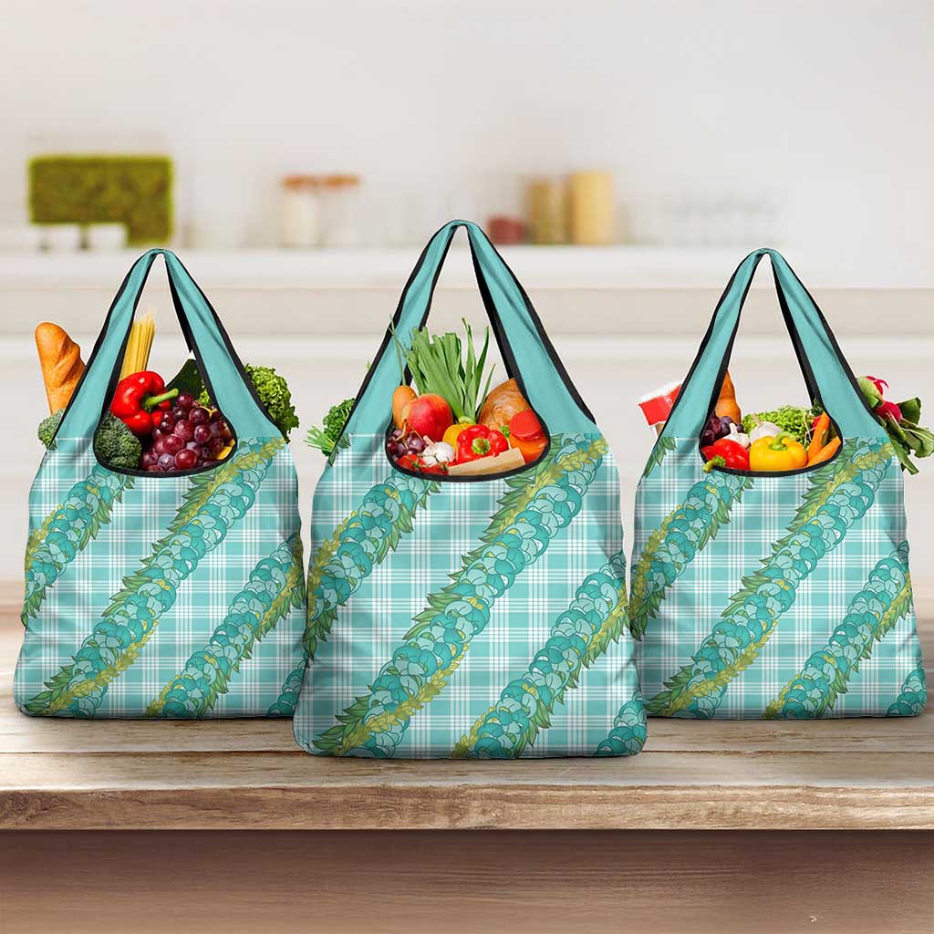 Hawaii Jade Vine Lei Grocery Bag Aloha Palaka Motif - Turquoise LT14 3-pack One Size Turquoise - Polynesian Pride