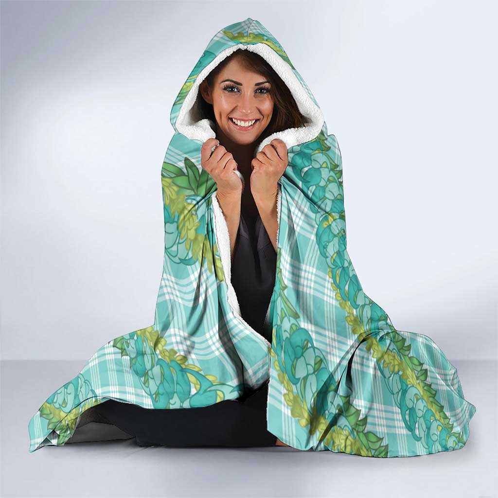 Hawaii Jade Vine Lei Hooded Blanket Aloha Palaka Motif - Turquoise - Polynesian Pride