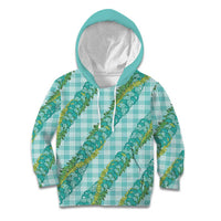 Hawaii Jade Vine Lei Kid Hoodie Aloha Palaka Motif - Turquoise - Polynesian Pride