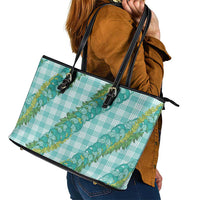 Hawaii Jade Vine Lei Leather Tote Bag Aloha Palaka Motif - Turquoise - Polynesian Pride