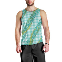 Hawaii Jade Vine Lei Men Tank Top Aloha Palaka Motif - Turquoise - Polynesian Pride
