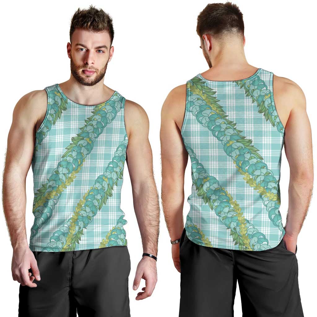 Hawaii Jade Vine Lei Men Tank Top Aloha Palaka Motif - Turquoise - Polynesian Pride