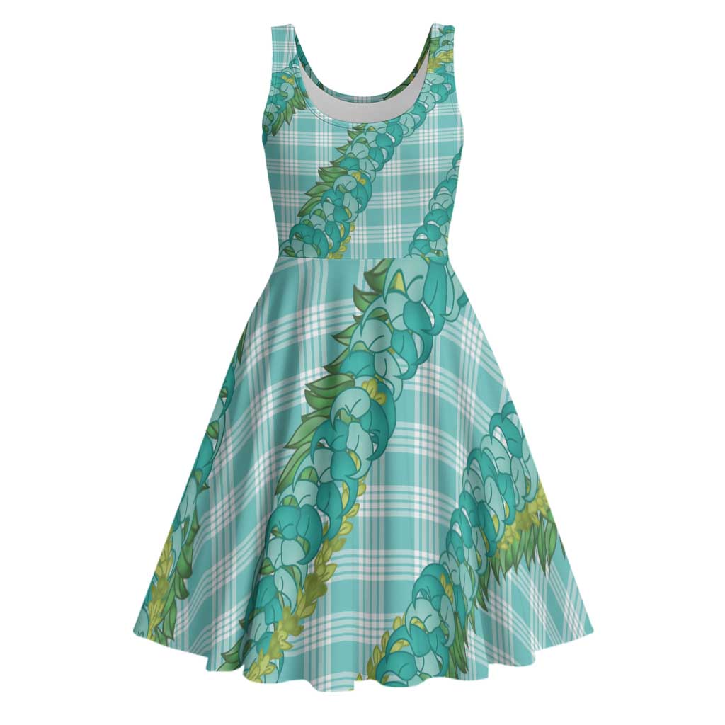 Hawaii Jade Vine Lei Midi Dress Aloha Palaka Motif - Turquoise - Polynesian Pride