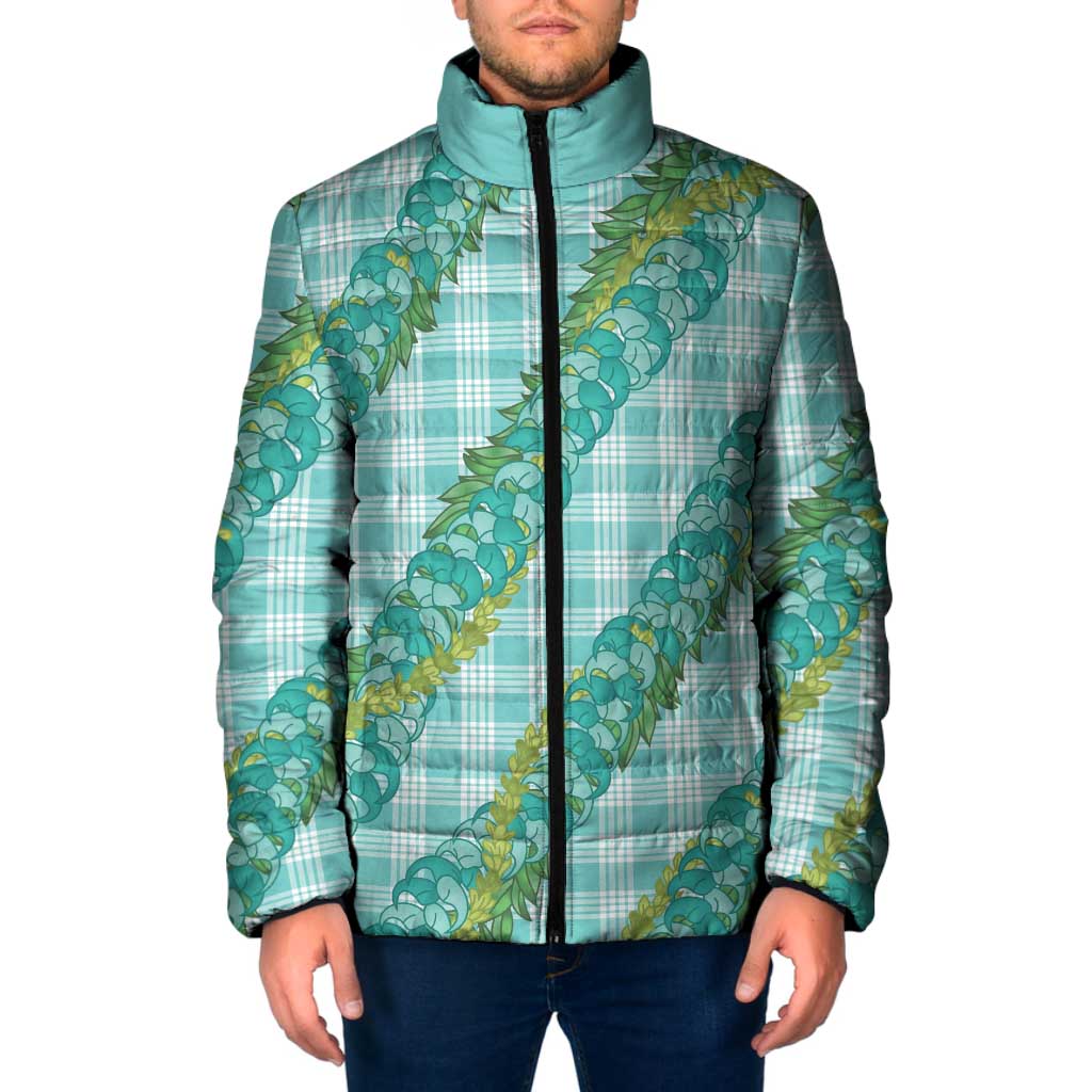 Hawaii Jade Vine Lei Padded Jacket Aloha Palaka Motif - Turquoise - Polynesian Pride