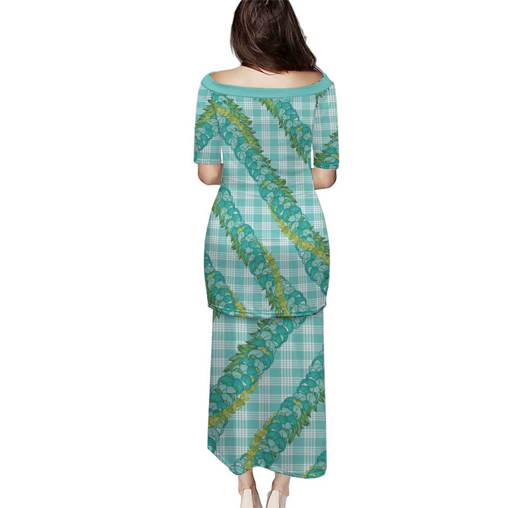 Hawaii Jade Vine Lei Puletasi Aloha Palaka Motif - Turquoise - Polynesian Pride