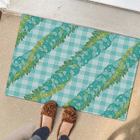 Hawaii Jade Vine Lei Rubber Doormat Aloha Palaka Motif - Turquoise - Polynesian Pride