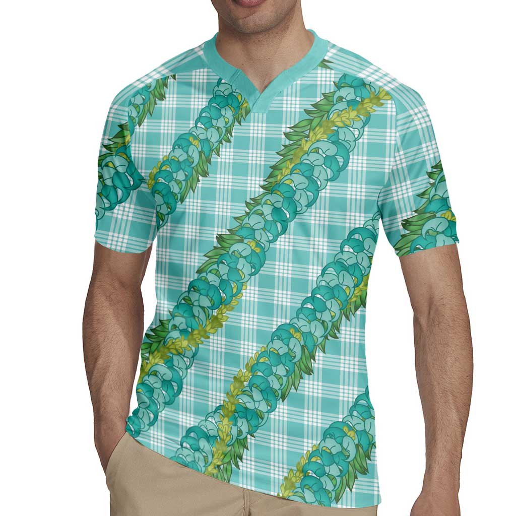Hawaii Jade Vine Lei Rugby Jersey Aloha Palaka Motif - Turquoise - Polynesian Pride