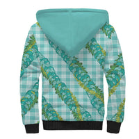 Hawaii Jade Vine Lei Sherpa Hoodie Aloha Palaka Motif - Turquoise - Polynesian Pride