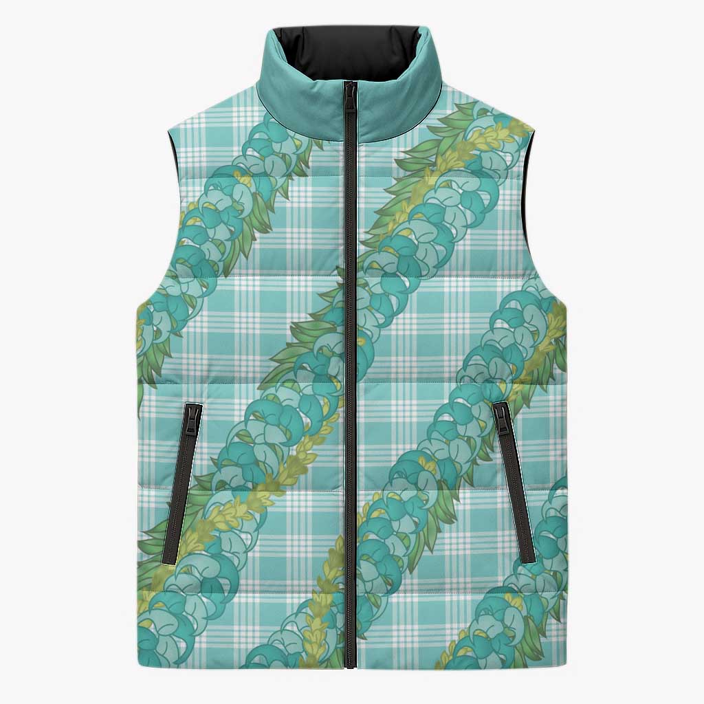 Hawaii Jade Vine Lei Sleeveless Puffer Jacket Aloha Palaka Motif - Turquoise LT14 Unisex Turquoise - Polynesian Pride