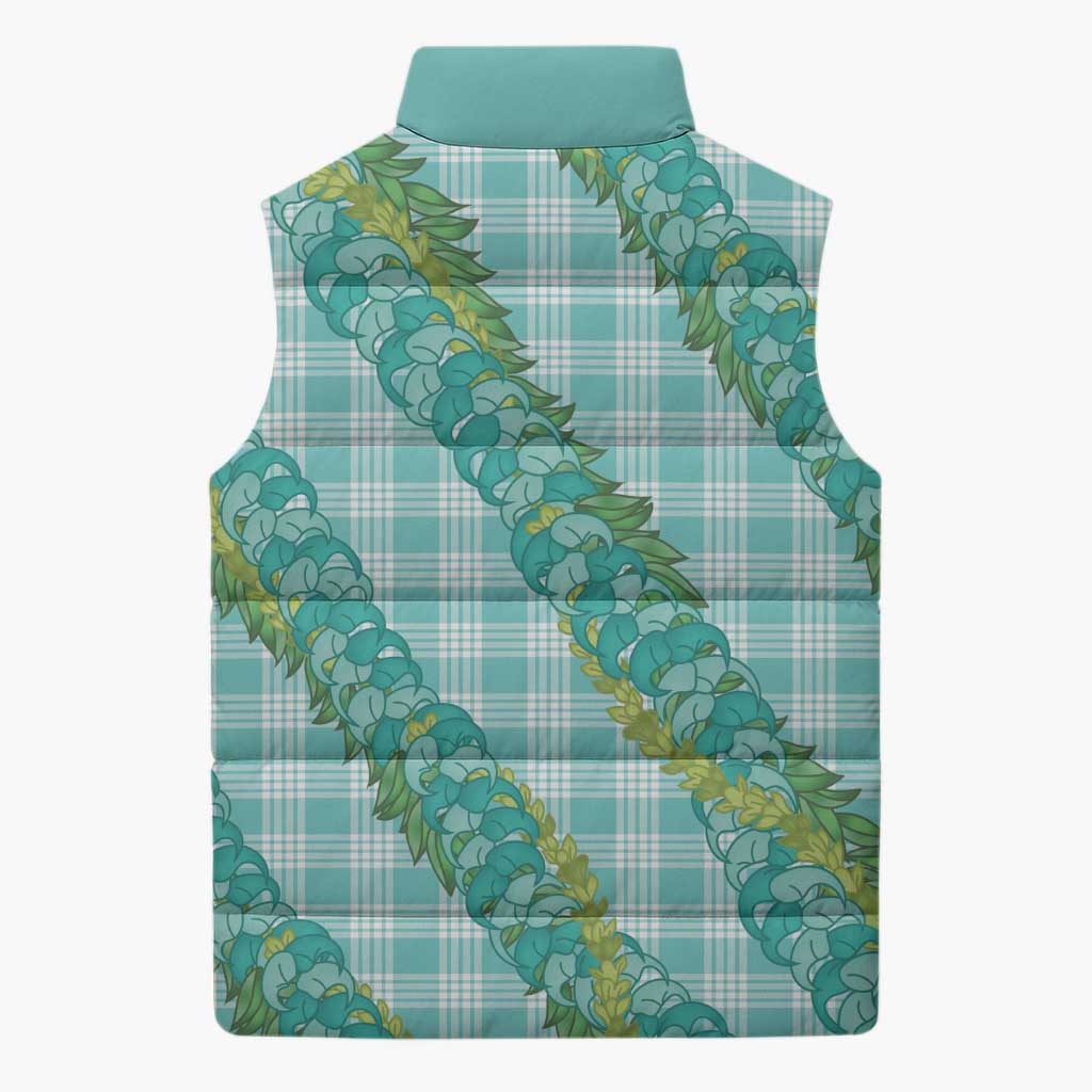 Hawaii Jade Vine Lei Sleeveless Puffer Jacket Aloha Palaka Motif - Turquoise LT14 - Polynesian Pride