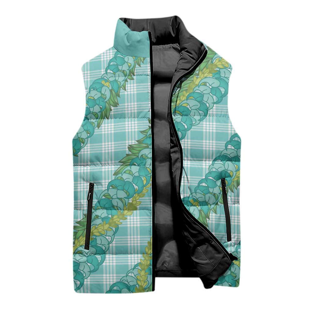 Hawaii Jade Vine Lei Sleeveless Puffer Jacket Aloha Palaka Motif - Turquoise LT14 - Polynesian Pride