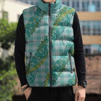 Hawaii Jade Vine Lei Sleeveless Puffer Jacket Aloha Palaka Motif - Turquoise LT14 - Polynesian Pride
