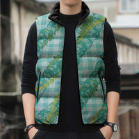 Hawaii Jade Vine Lei Sleeveless Puffer Jacket Aloha Palaka Motif - Turquoise LT14 - Polynesian Pride