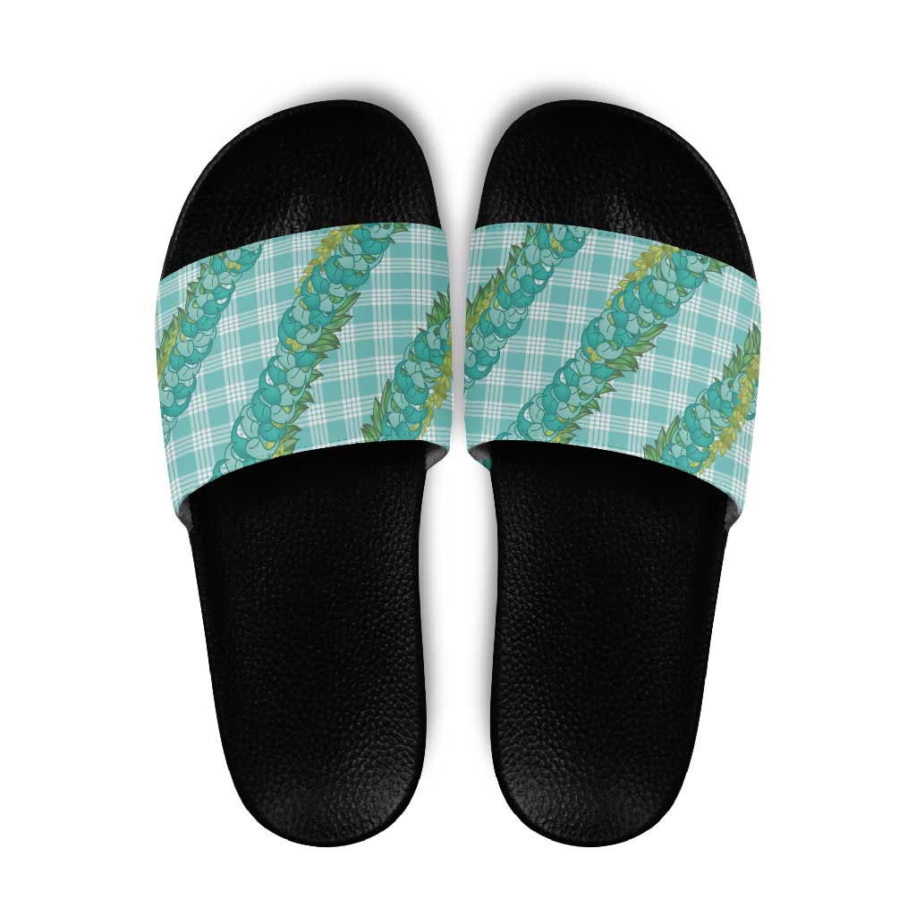 Hawaii Jade Vine Lei Slide Sandals Aloha Palaka Motif - Turquoise - Polynesian Pride