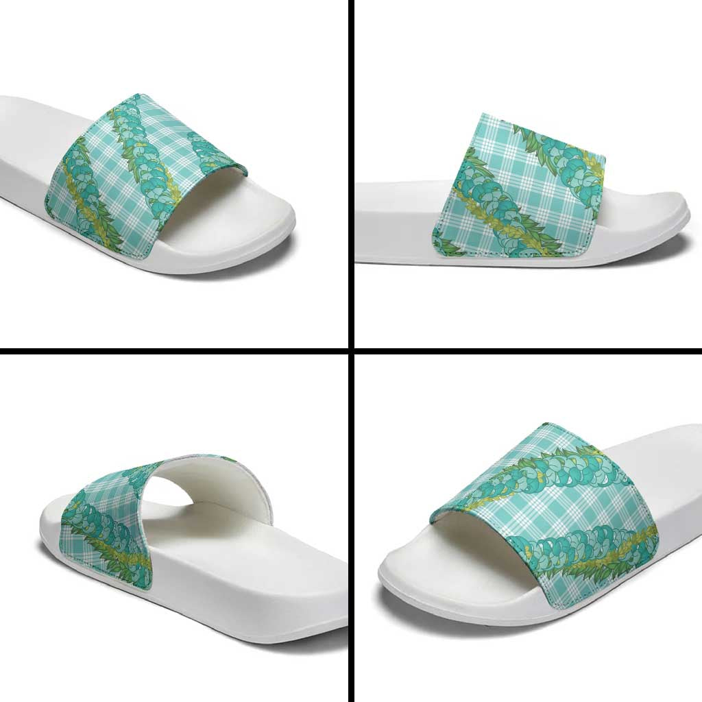 Hawaii Jade Vine Lei Slide Sandals Aloha Palaka Motif - Turquoise - Polynesian Pride