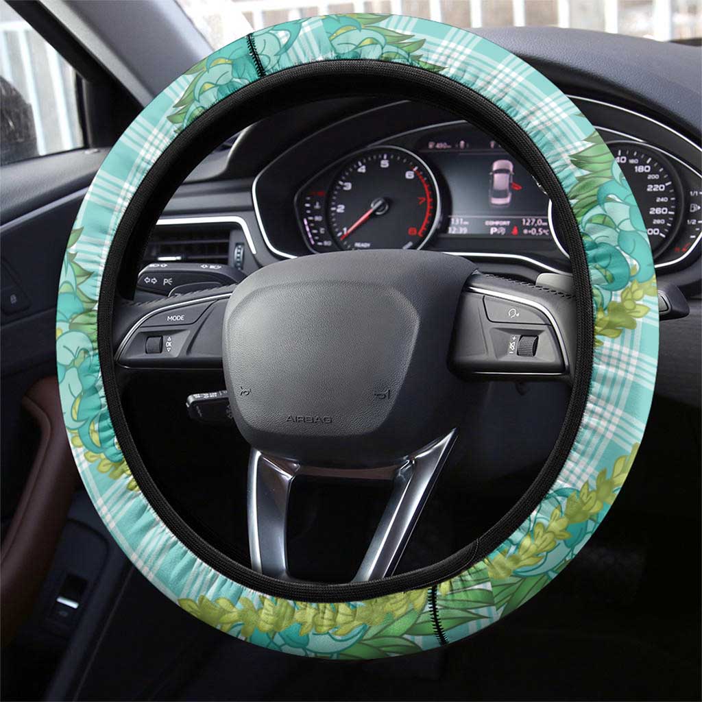 Hawaii Jade Vine Lei Steering Wheel Cover Aloha Palaka Motif - Turquoise - Polynesian Pride