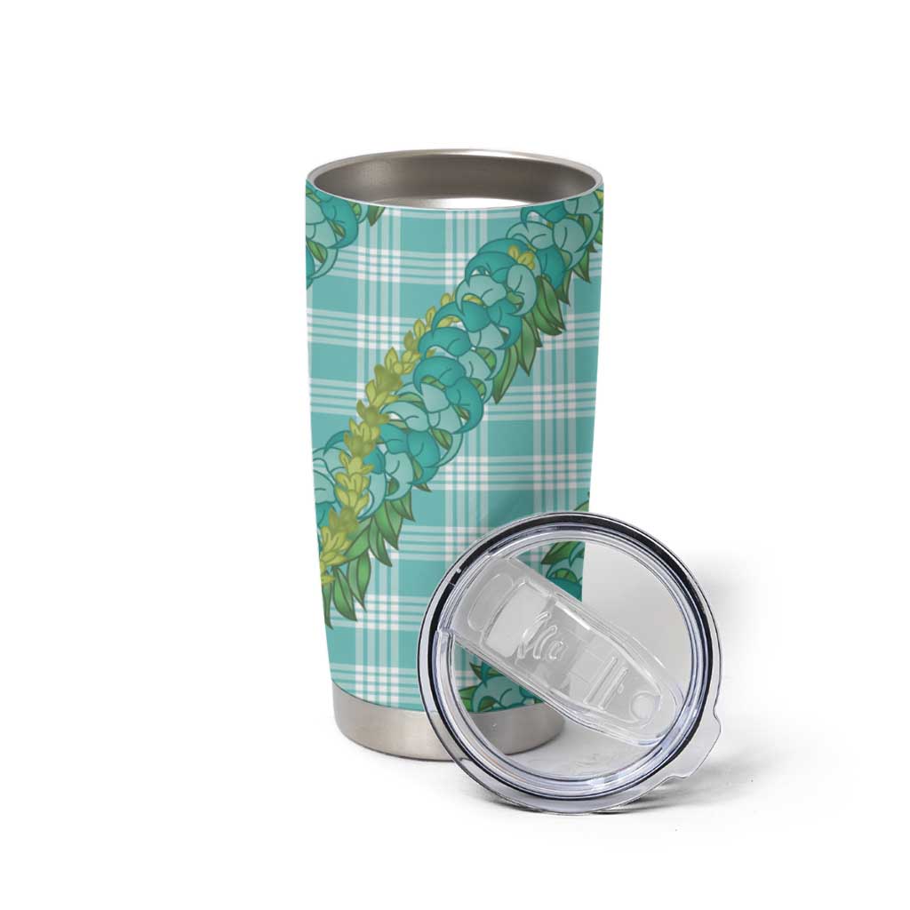 Hawaii Jade Vine Lei Tumbler Cup Aloha Palaka Motif - Turquoise - Polynesian Pride